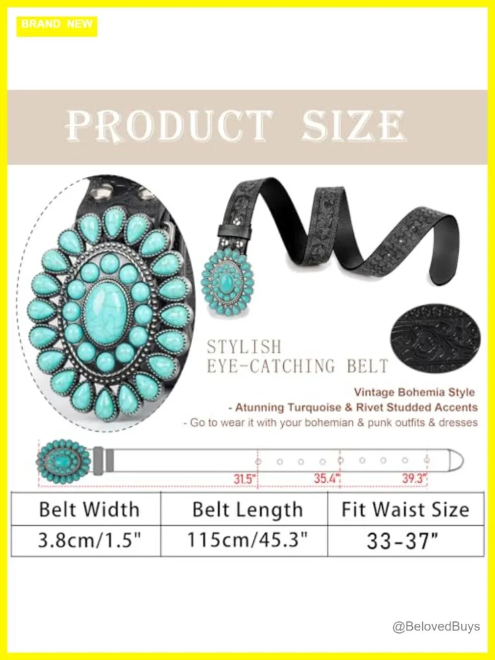 Faux Leather Western Belt Turquoise Studded for Women Men Cowgirl